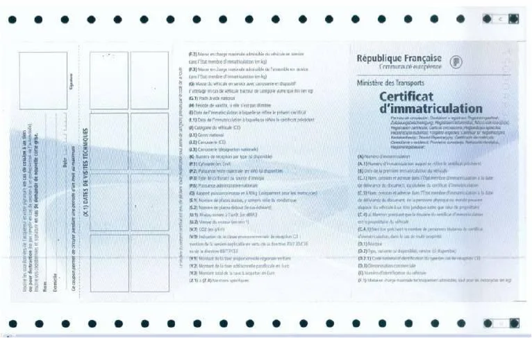 Certificat d'immatriculation